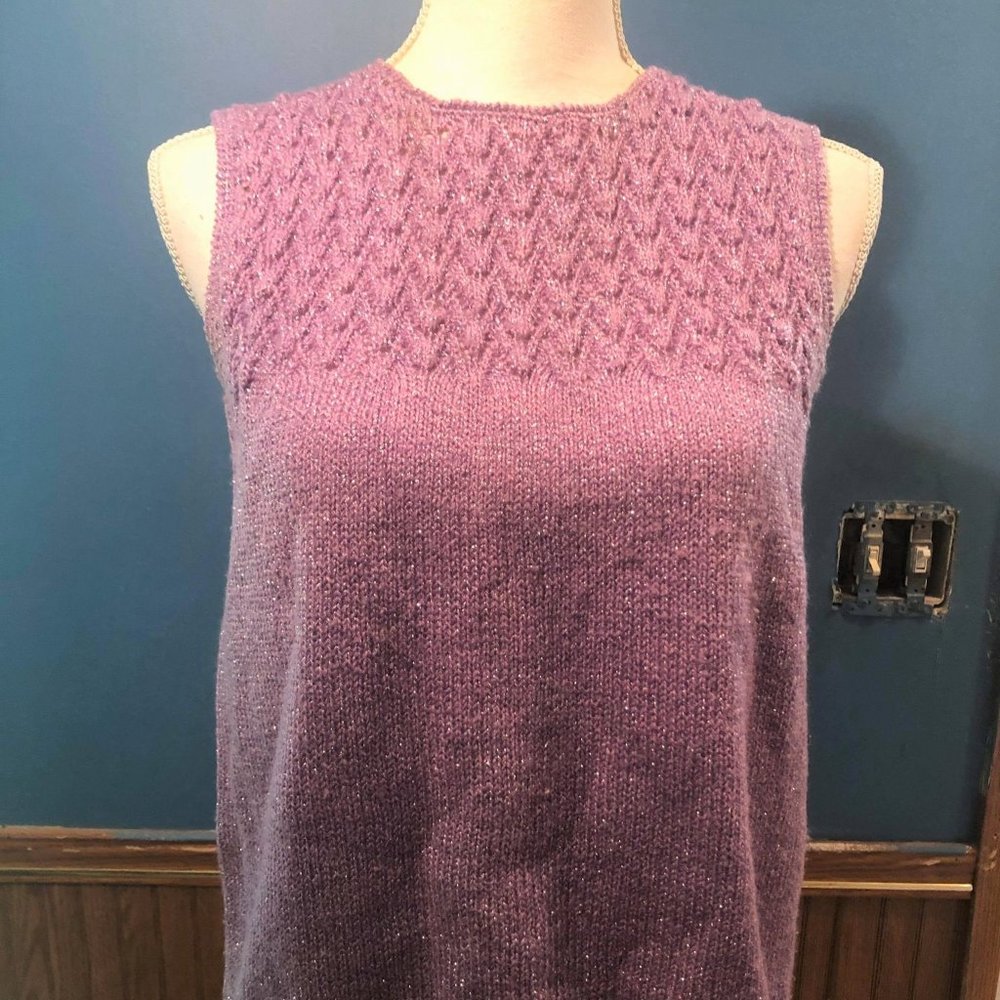 Hand Knit 1950's Sleeveless Sweater Purple